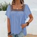 Elegant Summer Vacation Blouse With Lace Embroidery, Square Neckline & Peek-A-Boo Back Detail – Flowy Short Sleeve Top For Women_ecoleips.com