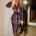 Women's Clothing Women's Plaid V-Neck Long Sleeve Dress Sexy Hip Wrapped Fashion For Formal & Casual For Women_ecoleips.com