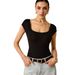 Voya Women's French Temperament Summer New Style Retro Hepburn Style Square Neck Short Sleeved Backless Knitted Top Jumpsuit For Women_ecoleips.com
