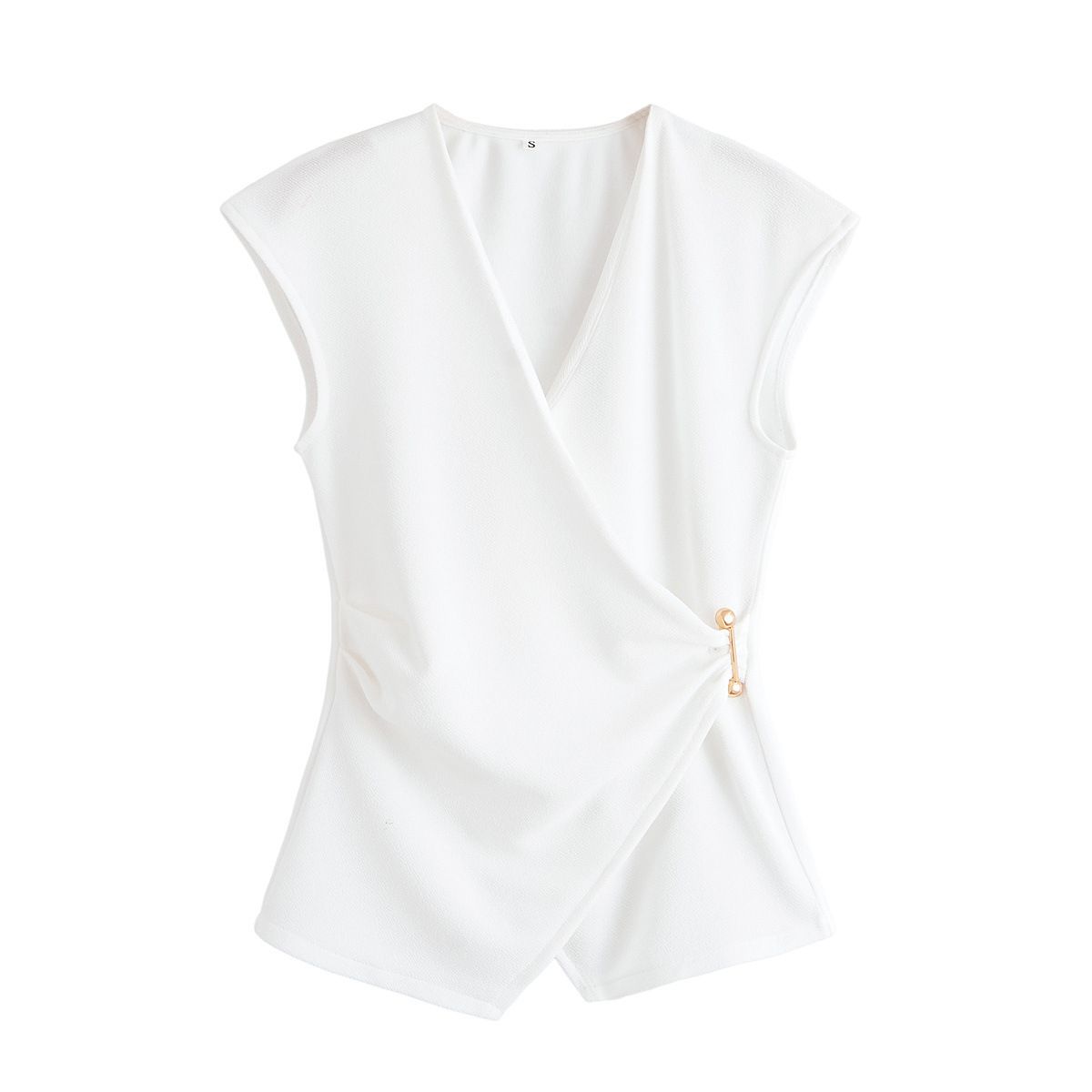 Women's Pin-Detail Sleeveless Top & Wide-Leg Pants Set – Minimalist Texture, Artistic Patchwork (Polyester, Monochrome, Summer Elegance)_ecoleips.com