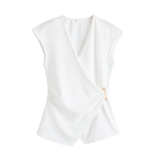 Women's Pin-Detail Sleeveless Top & Wide-Leg Pants Set – Minimalist Texture, Artistic Patchwork (Polyester, Monochrome, Summer Elegance)_ecoleips.com