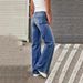 American Retro Women's Jeans For Autumn, Loose-fitting, Drapey, Wide-leg, Straight-cut Street-style Denim Long Pants,_ecoleips.com