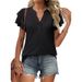 Verve 2025 New Women's V-neck Short Ruffle Sleeve T-shirt Button Shirt_ecoleips.com