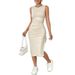 2025 Spring New Sleeveless Vest Ruched High Slit Drawstring Long Slim Fit Bodycon Dress Summer_ecoleips.com