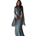 Women's Clothing Slim Fit Patchwork Dress Long Glass Yarn Satin Wide Sleeve Style For Formal & Casual For Women_ecoleips.com