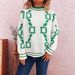 Stylish Letter Embroidery Contrast Color Knit Sweater - Casual Round Neck Long Sleeve Pullover For Women_ecoleips.com