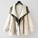 Women's Oversized Hooded Zip-Up Trench Coat Fall Fashion Windbreaker With Color Block Design (S-XXXL, Green/Black/Beige)_ecoleips.com