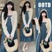 Summer New Thin Denim Strap For + Sunscreen Cardigan 2-Piece Set Pregnant Women Dress_ecoleips.com
