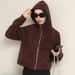 K New Lazy Short Zipper Cardigan Hooded Sweatshirt Jacket For Women.Without Any Accessories_ecoleips.com