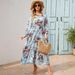 Cross-border Foreign Trade Spring And Autumn Floral Chiffon Dress, Waist-cinching, Slimming, Long-sleeved, Round-neck,_ecoleips.com