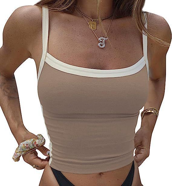 European And American Style Women's Slimming Contrast Color Sling Top Ultra Short Sexy Backless Basic Vest for Spring 2024_ecoleips.com