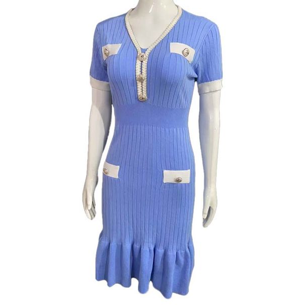 Women’s Clothing Temperament Elegant V Neck Fishtail Skirt Female New Waist Slim Design Knitted Dress_ecoleips.com