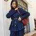 Women's Washed Denim Suit Set - Single Breasted Lapel Jacket & High Waisted Trousers, Loose Fit Casual Outfit_ecoleips.com