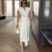 Elegant Belted Short Sleeve Dress for Women Solid Color Slim Fit Casual Dress with Adjustable Waist Tie for Spring_ecoleips.com