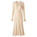 Elegant Slim Fit Long Dress For Women V Neck Long Sleeve Solid Color Metal Buckle Detail Casual Knit Dress_ecoleips.com