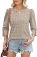 OFEEFAN Womens Tops 3/4 Sleeve With Buttons Dressy Casual Blouses Summer Outfits Beach Vacation Plus Size Spring Clothes_ecoleips.com