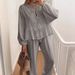 European And American Cross-border Ready-to-ship 2024 Spring/autumn Fashion Casual Lantern Sleeve Tie-up Top Set In_ecoleips.com