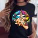 New Cross-border Product: Women's Colorful Lip Print Short-sleeve Top For Summer_ecoleips.com
