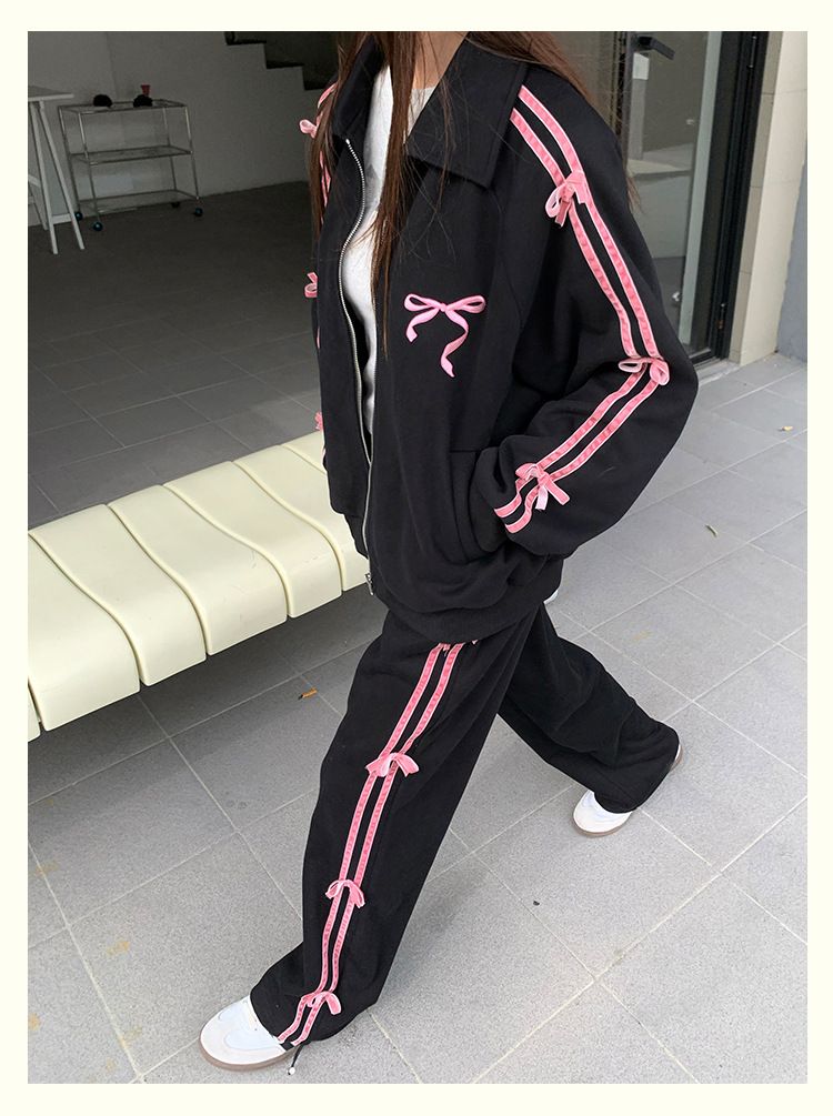 Women's Clothing New Bow Sports Leisure Sweater Jacket Women's Straight Pants_ecoleips.com