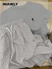 Women's Clothing Women's Short Sleeve Set Female Knight T-Shirt And 3D Casual Striped Pants Two-Piece Style For Formal & Casual_ecoleips.com