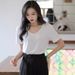 Black Slimming V-Neck Short-Sleeved T-Shirt For Women's Wear In Summer 2026. Casual, Loose, Off-The-Shoulder Top For Sli_ecoleips.com