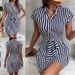 Spring And Summer New Ozon Women's Sleeveless Striped Lace-Up Dress_ecoleips.com