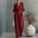 Elegant V-Neck Jumpsuit – Flowy Wide-Leg Romper With Waist Tie (S-5xl, 12 Colors) Breathable & Lightweight_ecoleips.com