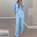 Women's Casual Blazer And Wide Leg Pants Set Two Piece Outfit Comfortable Loose Fit Long Sleeve Tops And Trousers For Office Daily Wear_ecoleips.com