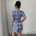 Women's Clothing Casual Full Print Puff Sleeve Drawstring Jumpsuit_ecoleips.com