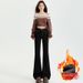 American Style Black Flared Jeans For Women, Fleece-Lined, Autumn And Winter New High-Waisted Slimming Button Pocket_ecoleips.com