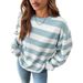 's New Cross-border Loose Striped Long-sleeve T-shirt For Women, Korean Style Versatile Top_ecoleips.com