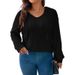 Fall/Winter Solid Color Plus Size Women's Hoodie With V-Neck, Long Sleeves, And Fringed Fleece Finish_ecoleips.com