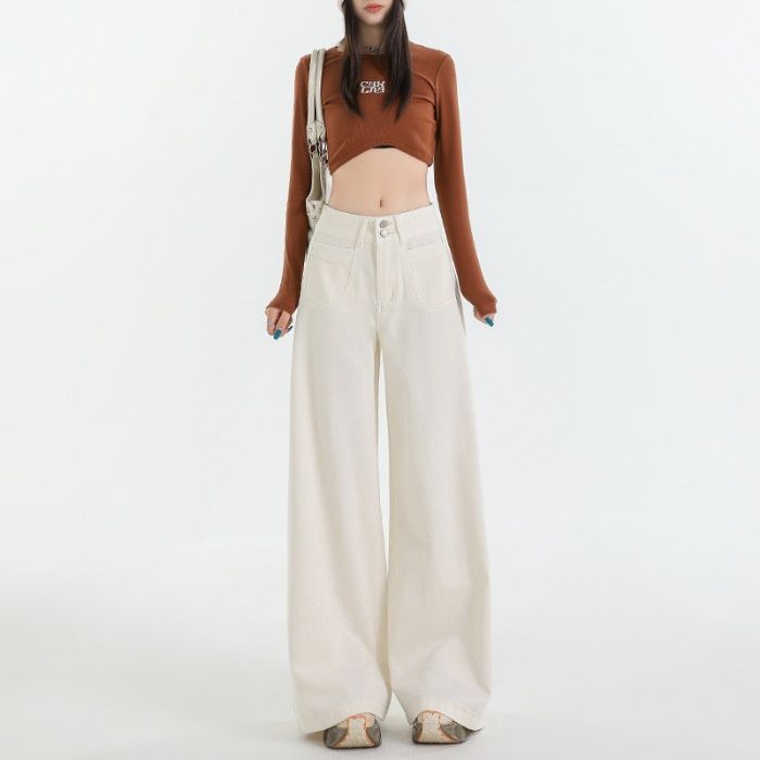Minghai Retro High-waisted Wide-leg Jeans For Women, Autumn 2025 New Casual Loose Slimming Relaxed Straight Pants_ecoleips.com
