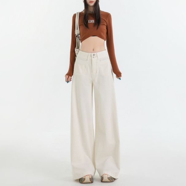 Minghai Retro High-waisted Wide-leg Jeans For Women, Autumn 2025 New Casual Loose Slimming Relaxed Straight Pants_ecoleips.com