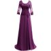 Women's Clothing Lace Evening Dress Applique Bride Toast Dress Three Quarter Sleeve Low Round Neck Banquet Evening Dress_ecoleips.com