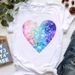 Popular Women's Clothing With Letter Print, Short-sleeved, Casual, Colorful Heart-patterned Shirt_ecoleips.com