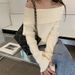 White One Shoulder Sweater for Women Sexy Clavicle off Shoulder Knitted Bottoming Shirt Slimming Inner Wear for Autumn Winter_ecoleips.com
