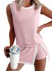 Women's Sportswear Short Suit Color Block Striped Vest Spring Summer Fashion_ecoleips.com