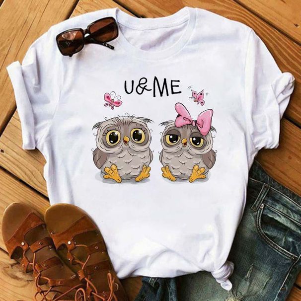 Maycaur Cartoon Owl Print T Shirt Women Kawaii Graphic Shirts Casual Short Sleeved Black Female Tee O-neck Harajuku T-shirts_ecoleips.com