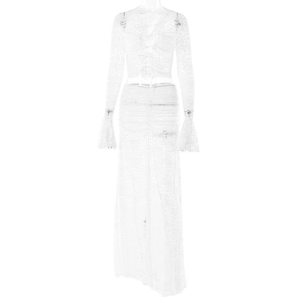 Women's Clothing New Lace See Through Two Piece Suits For Women Hot Girls Fashionable And Versatile Strappy High Waist Long Skirt Suits_ecoleips.com