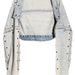 Rhinestone Studded Distressed Denim Crop Jacket For Women, Long Sleeve Open Front Short Jean Coat, Vintage Washed Cropped Outerwear For Daily Streetwe_ecoleips.com
