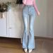 High-Waisted Stretchy Flared Jeans Korean Style with Double Buttons 0.8 Cm Hip Enhancing Padding Butt Lifting Effect Women's Denim_ecoleips.com
