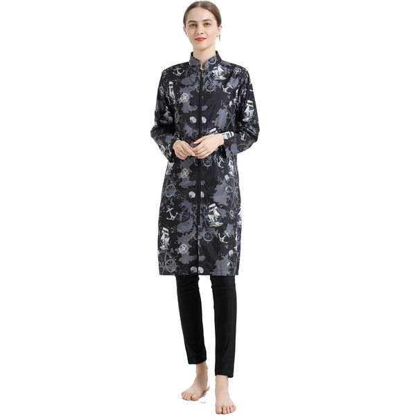 Digital Print Full Wrap Three Piece Swimsuit Loose Beachwear Conservative Muslim Surf Suit For Women_ecoleips.com