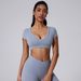 Women's Clothing Sanded Tight Short T Shirt Deep V Shape Back Hollow Sexy Short Waist Sports Short Sleeve_ecoleips.com
