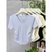 This Korean-Style, Minimalist Short-Sleeved Top Features A Summer-Friendly Modal Fabric With A V-Neck Design And Double_ecoleips.com