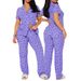 Summer Women's Casual Home Wear Set Comfortable Short Sleeve Front Button Elastic Waist Mediterranean Style_ecoleips.com