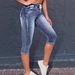 Women’S Distressed Stretch Capri Jeans – Streetwear Style With Drawstring Waist & Ripped Details_ecoleips.com