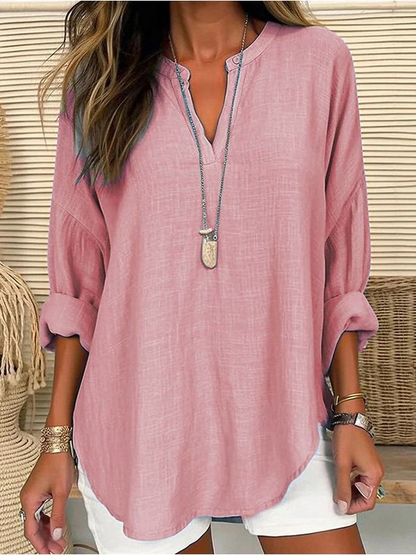 2024 European American Fashion Spring And Autumn Pleated Button Long Sleeve Solid Color Women's Shirt Loose Cotton_ecoleips.com
