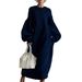 Women's Knitted Sweater Dress With Round Neck, Loose Fit, Lantern Sleeves, Long Length – Elegant & Versatile For Casual & Office Wear_ecoleips.com