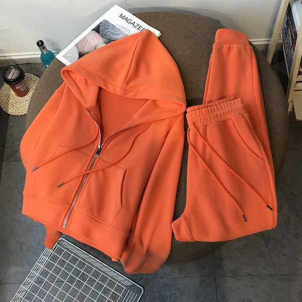 Women’s Clothing Autumn and winter suits hooded sweatshirts for outer wear, plus velvet and thickened, fashionable and versatile two piece jacket_ecoleips.com